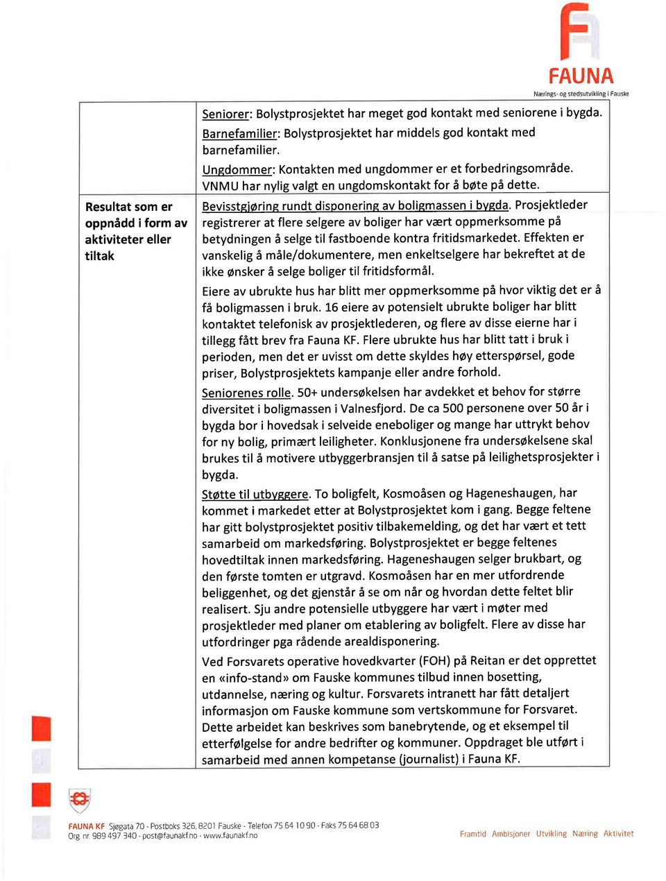 Bevissteiøring rundt disponering av boligmassen i bvgda. Prosjektleder registrerer at flere selgere av boliger har vært oppmerksomme på betydningen å selge til fastboende kontra fritidsmarkedet.