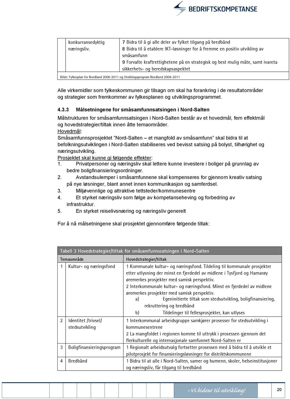 mulig måte, samt ivareta sikkerhets- og beredskapsaspektet Kilde: Fylkesplan for Nordland 2008-2011 og Utviklingsprogram Nordland 2008-2011 Alle virkemidler som fylkeskommunen gir tilsagn om skal ha