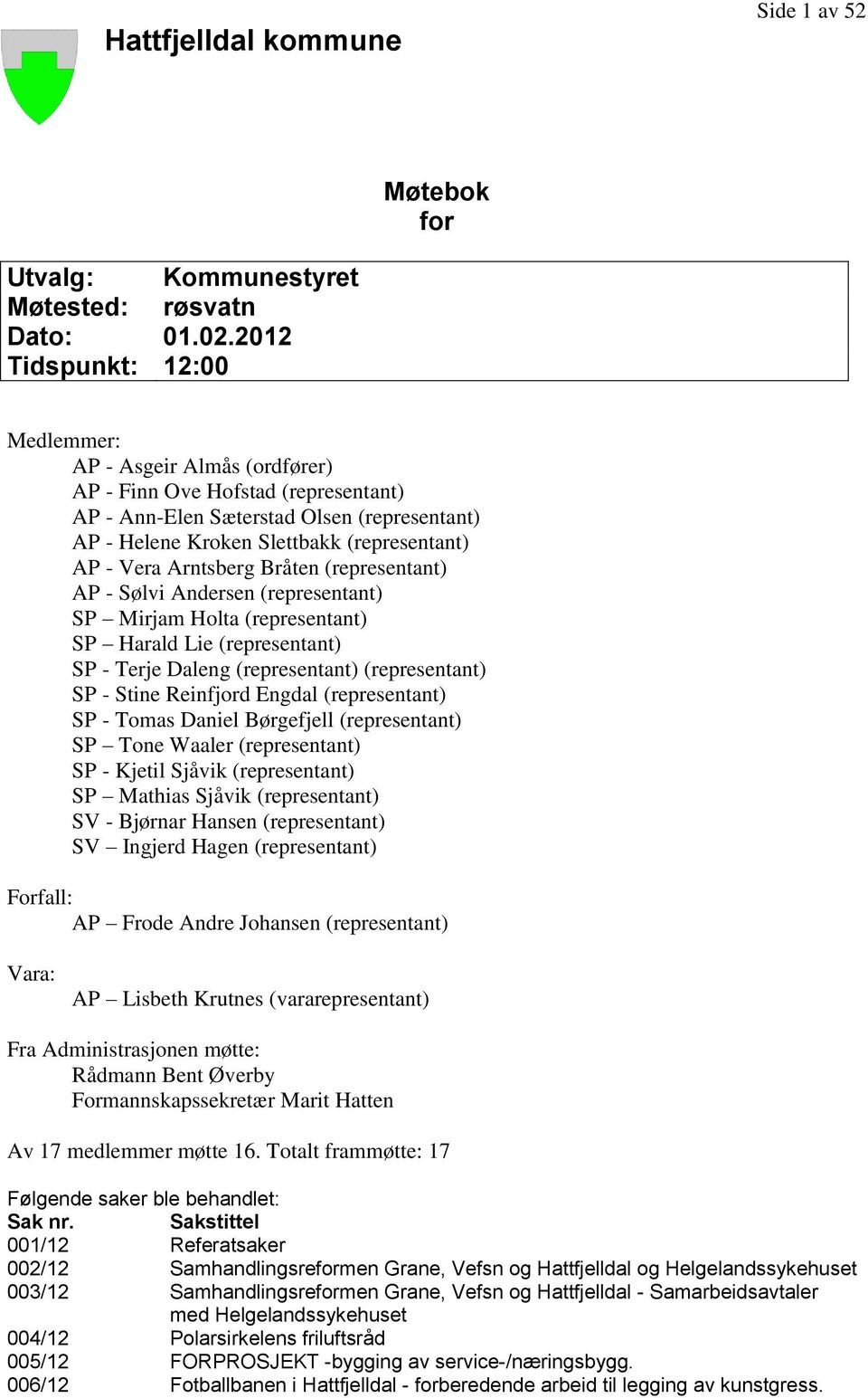 Arntsberg Bråten (representant) AP - Sølvi Andersen (representant) SP Mirjam Holta (representant) SP Harald Lie (representant) SP - Terje Daleng (representant) (representant) SP - Stine Reinfjord