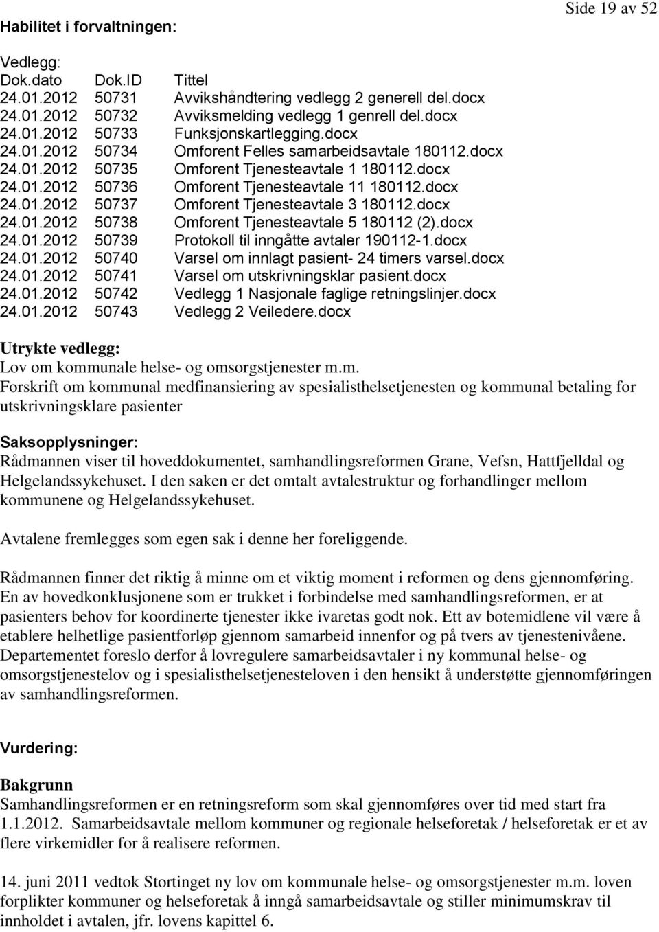 docx 24.01.2012 50738 Omforent Tjenesteavtale 5 180112 (2).docx 24.01.2012 50739 Protokoll til inngåtte avtaler 190112-1.docx 24.01.2012 50740 Varsel om innlagt pasient- 24 timers varsel.docx 24.01.2012 50741 Varsel om utskrivningsklar pasient.