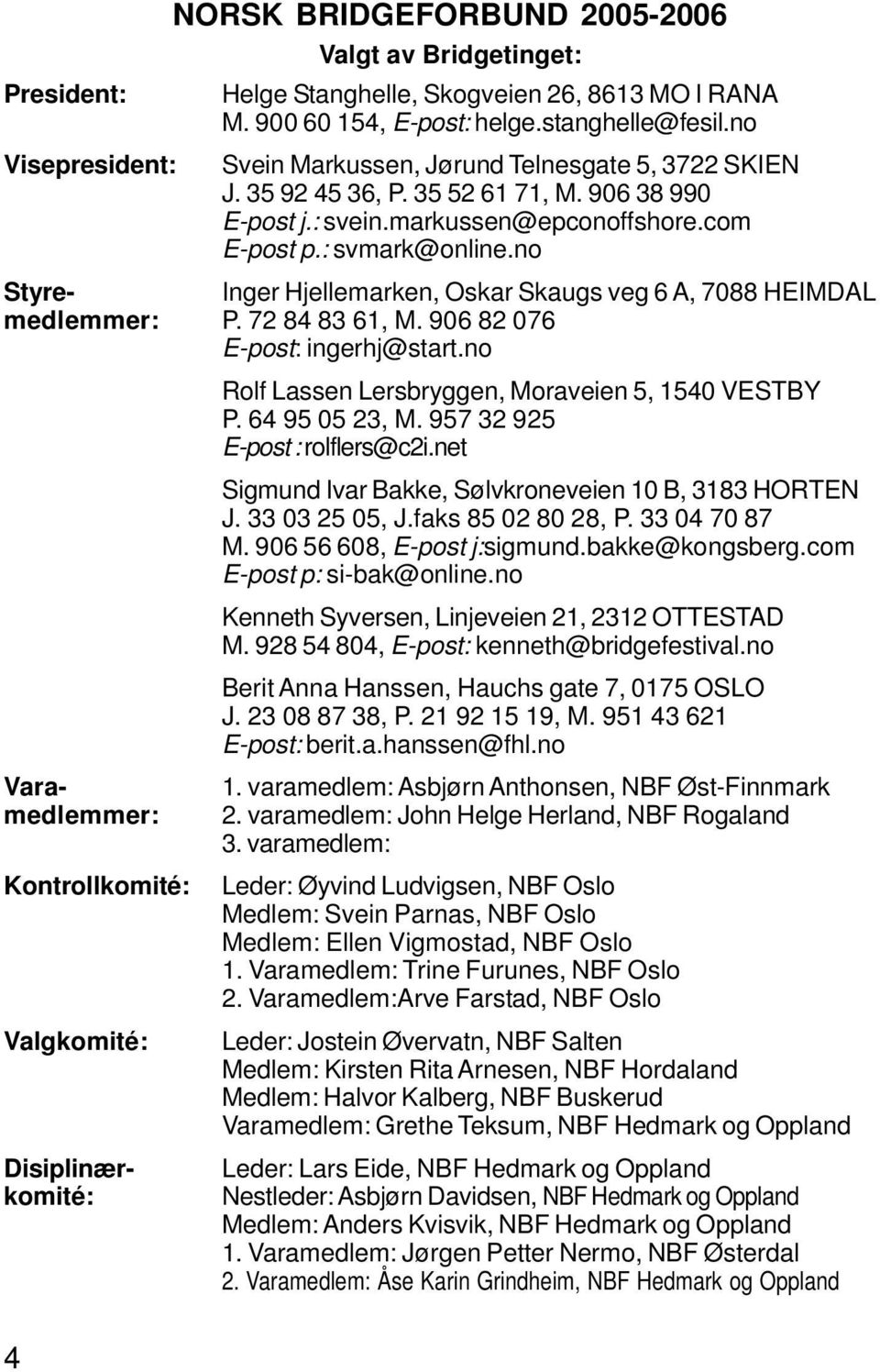 no Styre- Inger Hjellemarken, Oskar Skaugs veg 6 A, 7088 HEIMDAL medlemmer: P. 72 84 83 61, M. 906 82 076 E-post: ingerhj@start.no Rolf Lassen Lersbryggen, Moraveien 5, 1540 VESTBY P. 64 95 05 23, M.