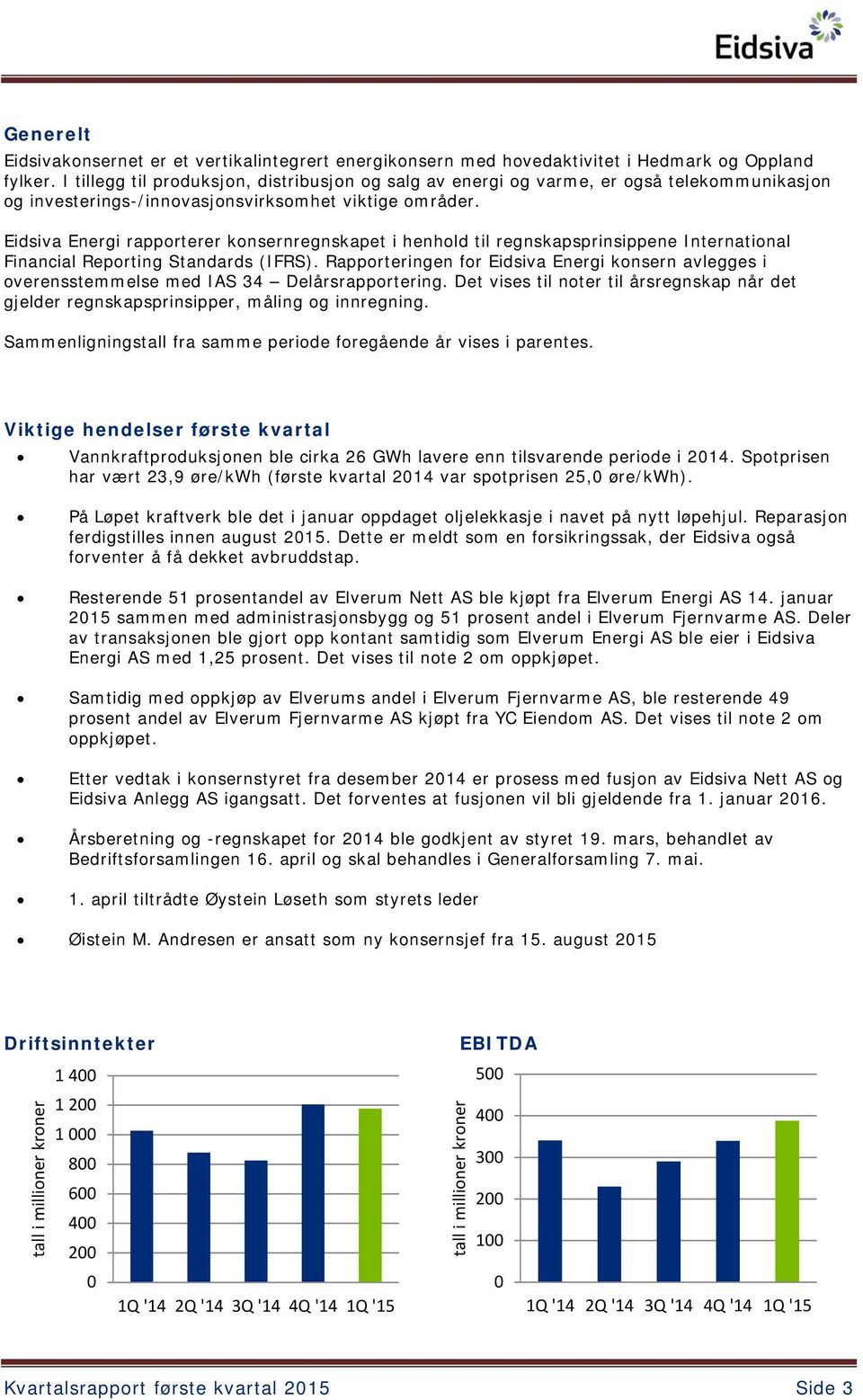 Eidsiva Energi rapporterer konsernregnskapet i henhold til regnskapsprinsippene International Financial Reporting Standards (IFRS).