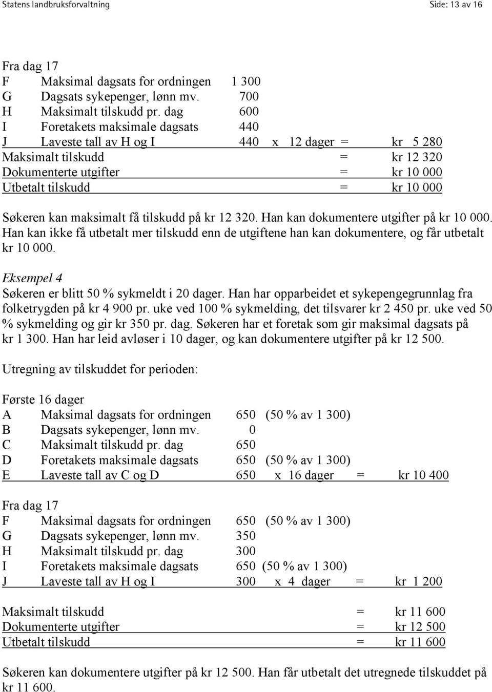 kan maksimalt få tilskudd på kr 12 320. Han kan dokumentere utgifter på kr 10 000. Han kan ikke få utbetalt mer tilskudd enn de utgiftene han kan dokumentere, og får utbetalt kr 10 000.