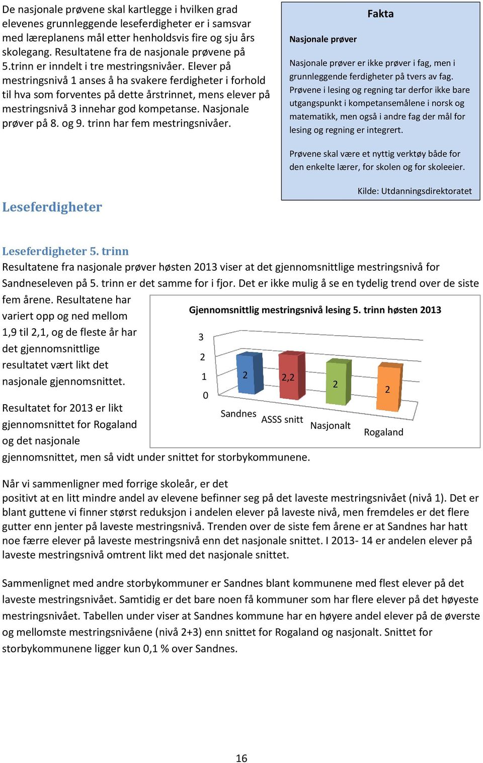 Elever på mestringsnivå 1 anses å ha svakere ferdigheter i forhold til hva som forventes på dette årstrinnet, mens elever på mestringsnivå 3 innehar god kompetanse. Nasjonale prøver på 8. og 9.