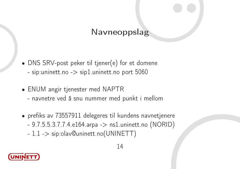 no port 5060 ENUM angir tjenester med NAPTR - navnetre ved å snu nummer med punkt