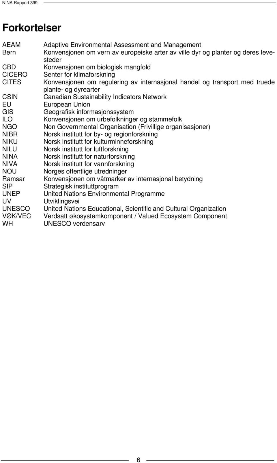 plante- og dyrearter Canadian Sustainability Indicators Network European Union Geografisk informasjonssystem Konvensjonen om urbefolkninger og stammefolk Non Governmental Organisation (Frivillige