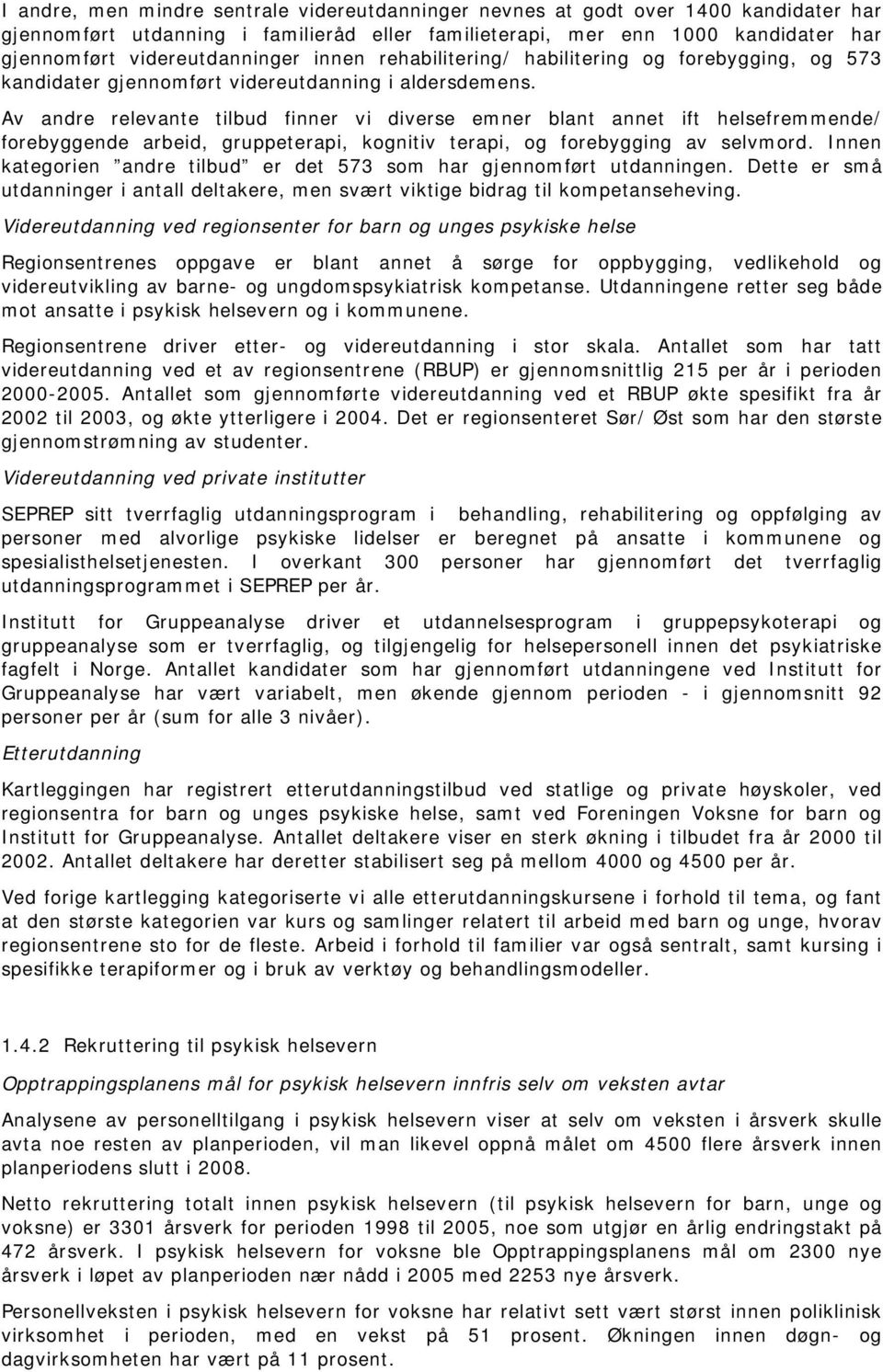 Av andre relevante tilbud finner vi diverse emner blant annet ift helsefremmende/ forebyggende arbeid, gruppeterapi, kognitiv terapi, og forebygging av selvmord.