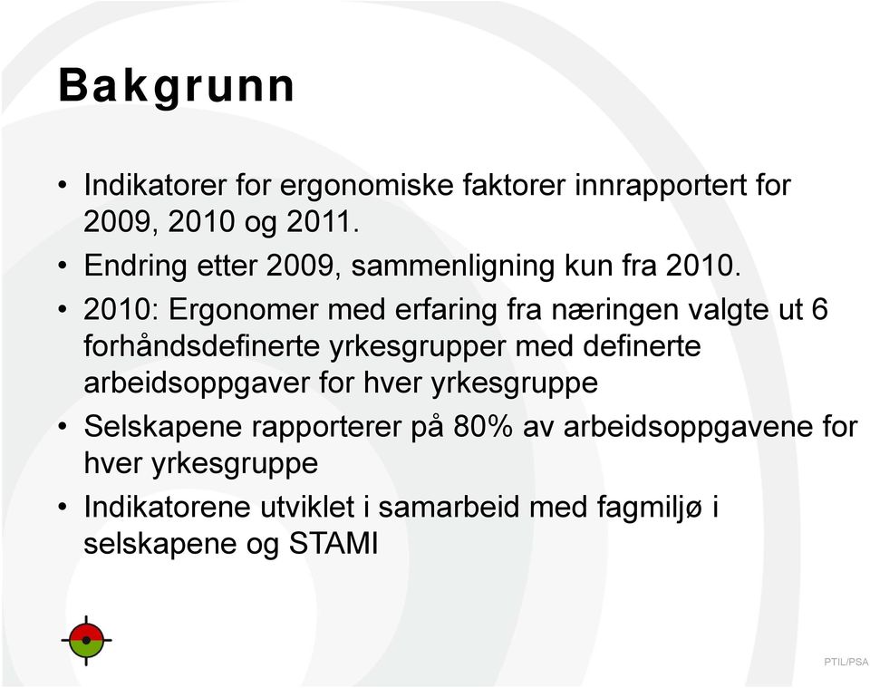 2010: Ergonomer med erfaring fra næringen valgte ut 6 forhåndsdefinerte yrkesgrupper med definerte