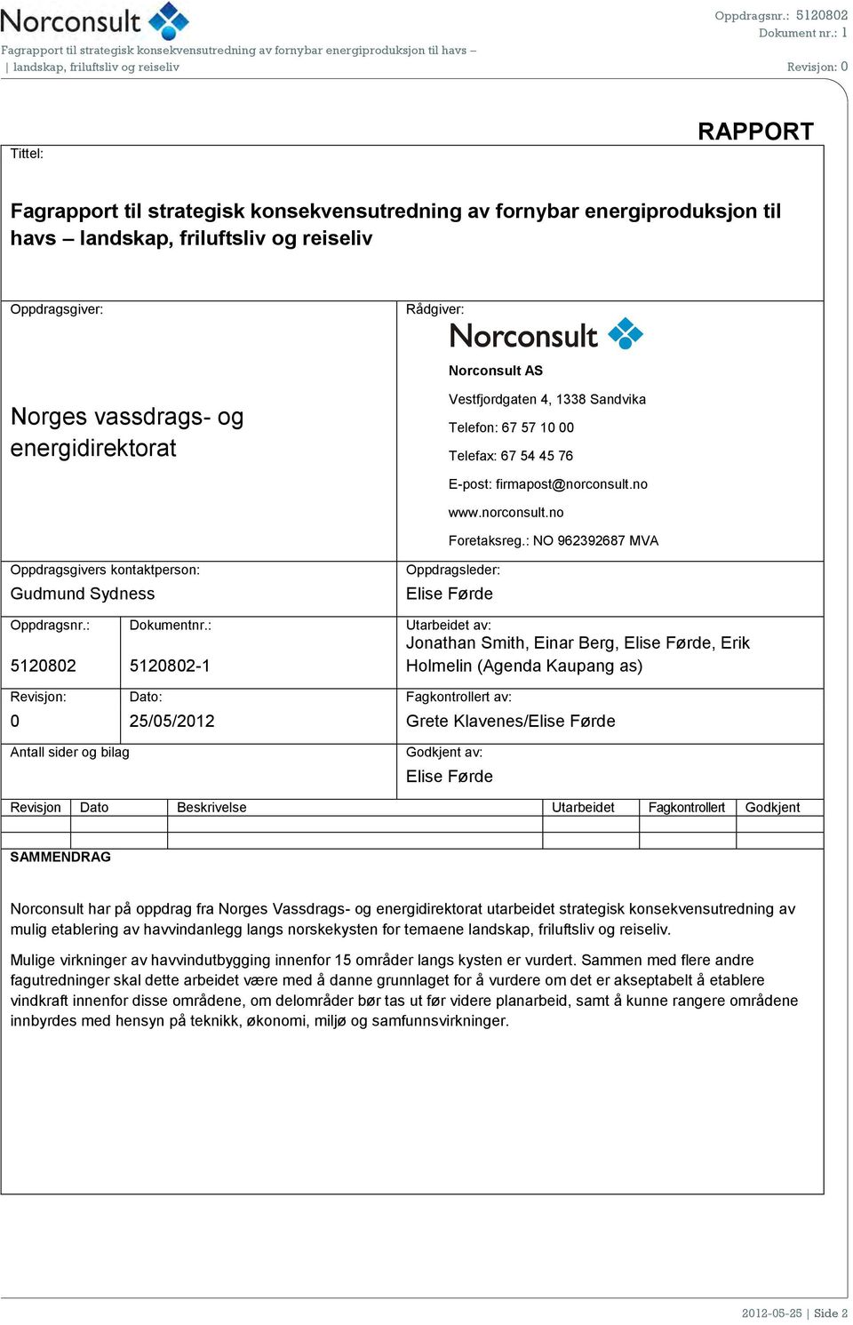 : NO 962392687 MVA Oppdragsgivers kontaktperson: Gudmund Sydness Oppdragsleder: Elise Førde Oppdragsnr.: Dokumentnr.