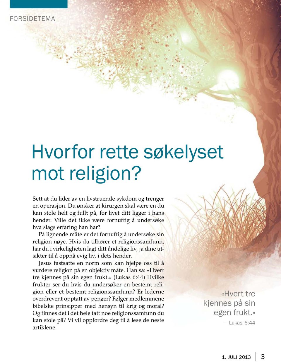 Pa lignende mate er det fornuftig a undersøke sin religion nøye. Hvis du tilhører et religionssamfunn, har du i virkeligheten lagt ditt andelige liv, ja dine utsikter til a oppnaevigliv,idetshender.