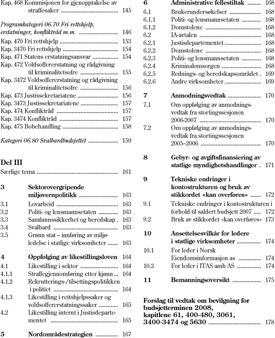 473 Justissekretariatene... 156 Kap. 3473 Justissekretariatene... 157 Kap. 474 Konfliktråd... 157 Kap. 3474 Konfliktråd... 157 Kap. 475 Bobehandling... 158 Kategori 06.80 Svalbardbudsjettet.