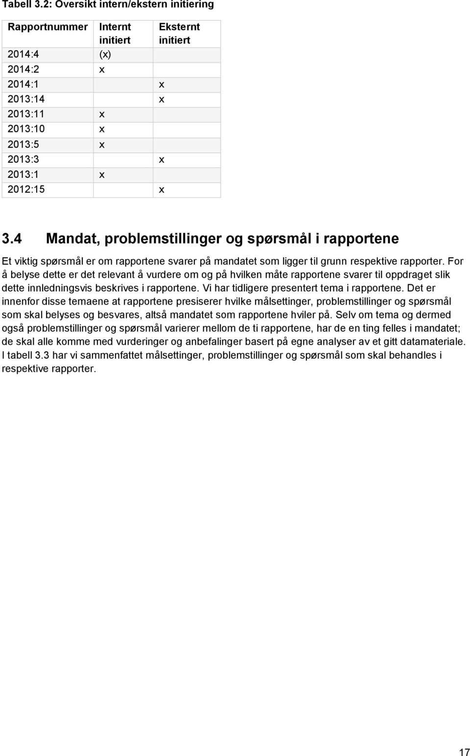 For å belyse dette er det relevant å vurdere om og på hvilken måte rapportene svarer til oppdraget slik dette innledningsvis beskrives i rapportene. Vi har tidligere presentert tema i rapportene.