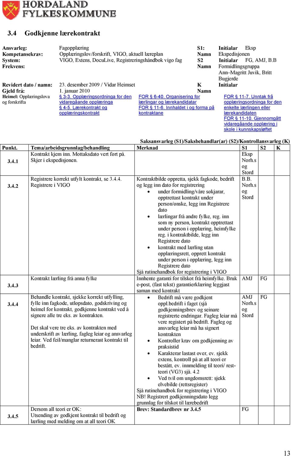 desember 2009 / Vidar Heimset K Initialar Gjeld frå: 1. januar 2010 Namn Heimel: Opplæringslova og forskrifta 3-3. Opplæringsordninga for den vidaregåande opplæringa 4-5.