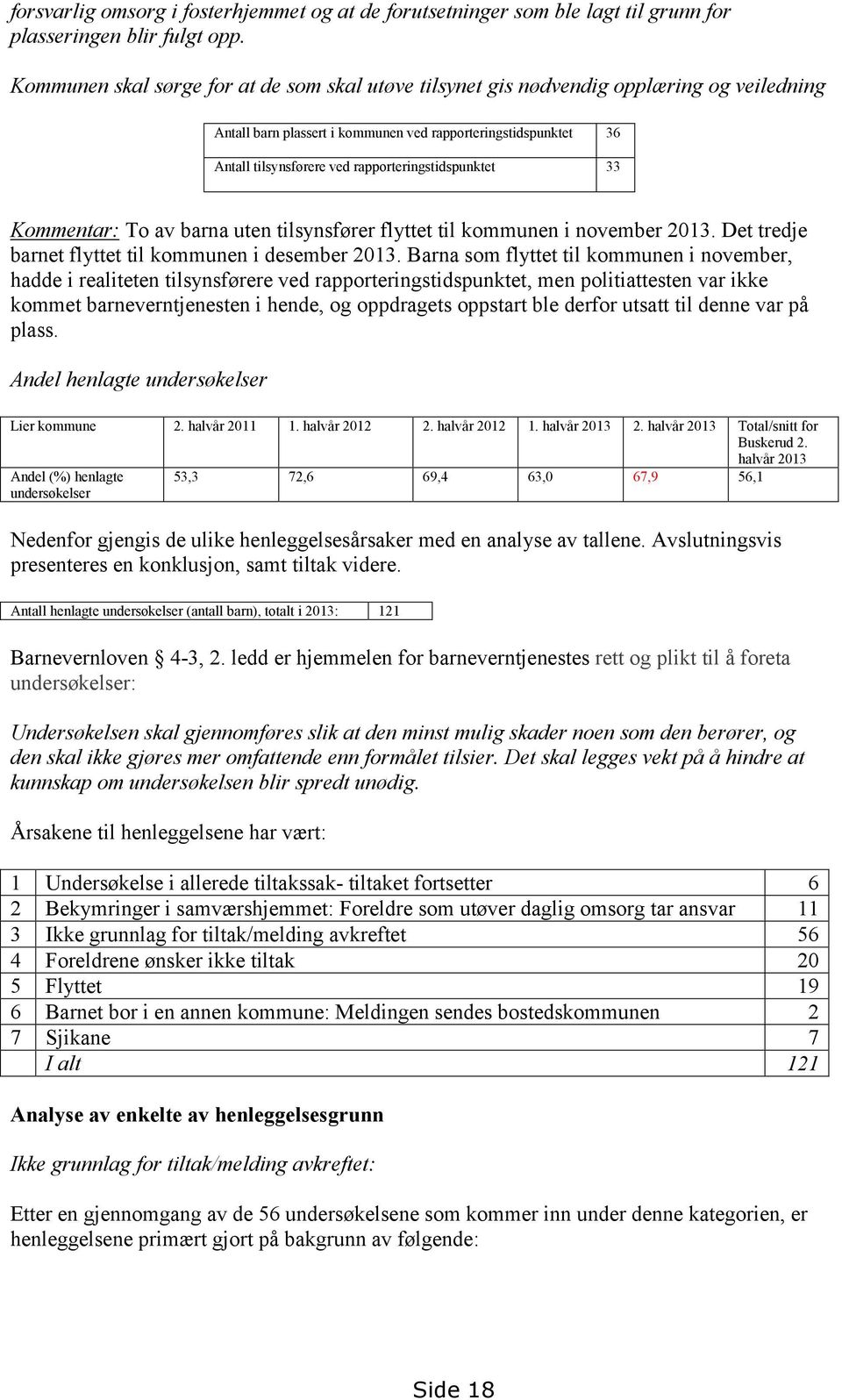 rapporteringstidspunktet 33 Kommentar: To av barna uten tilsynsfører flyttet til kommunen i november 2013. Det tredje barnet flyttet til kommunen i desember 2013.