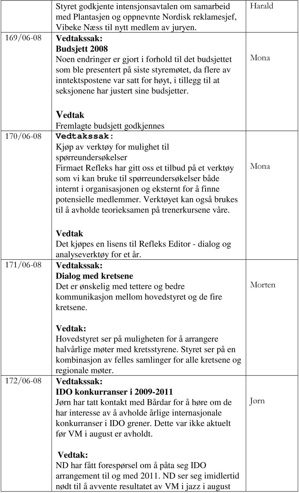 seksjonene har justert sine budsjetter.