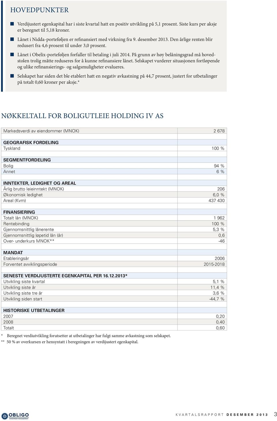 Lånet i Obelix-porteføljen forfaller til betaling i juli 2014. På grunn av høy belåningsgrad må hovedstolen trolig måtte reduseres for å kunne refinansiere lånet.