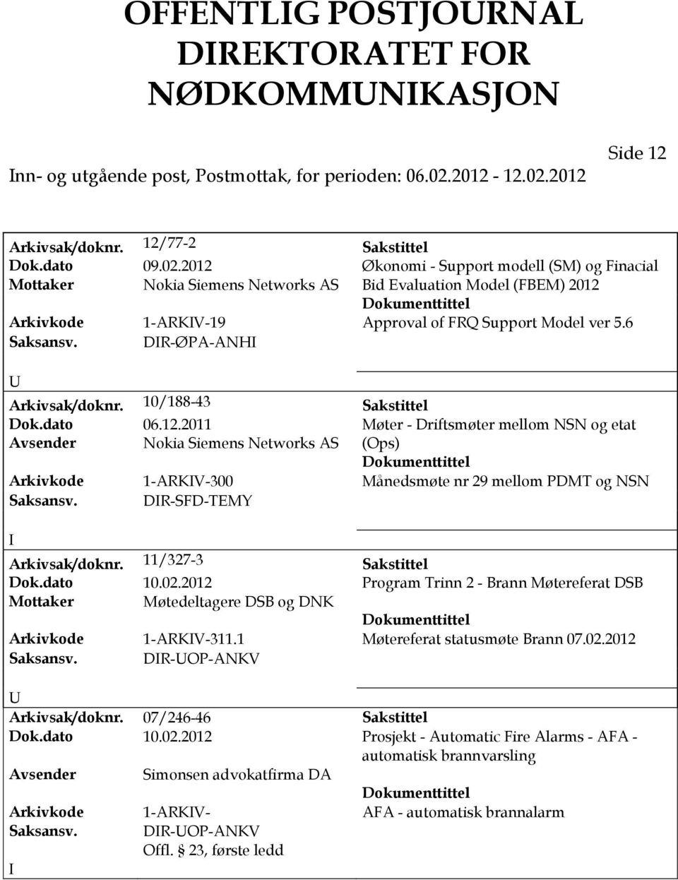 6 Saksansv. DR-ØPA-ANH Arkivsak/doknr. 10/188-43 Sakstittel Dok.dato 06.12.