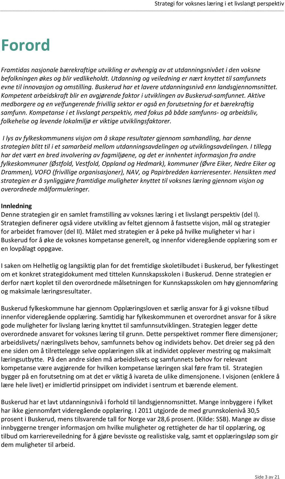 Kompetent arbeidskraft blir en avgjørende faktor i utviklingen av Buskerud-samfunnet. Aktive medborgere og en velfungerende frivillig sektor er også en forutsetning for et bærekraftig samfunn.