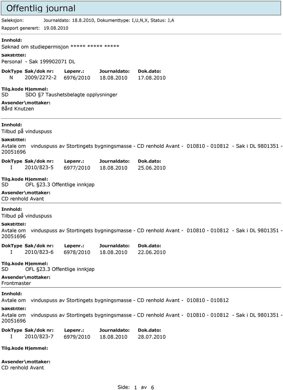 Knutzen nnhold: Tilbud på vinduspuss 2010/823-5 6977/2010 OFL 23.3 Offentlige innkjøp CD renhold Avant 25.06.