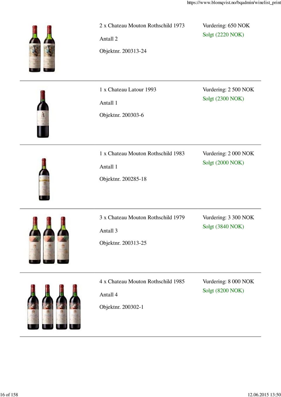 200303-6 1 x Chateau Mouton Rothschild 1983 Solgt (2000 NOK) Objektnr.