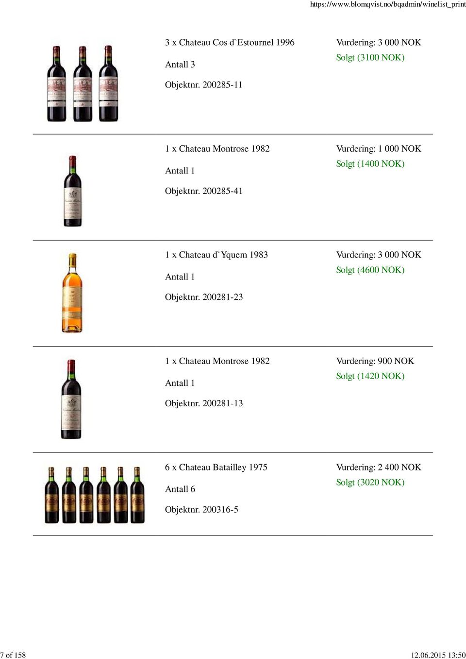 200285-41 1 x Chateau d`yquem 1983 Vurdering: 3 000 NOK Solgt (4600 NOK) Objektnr.