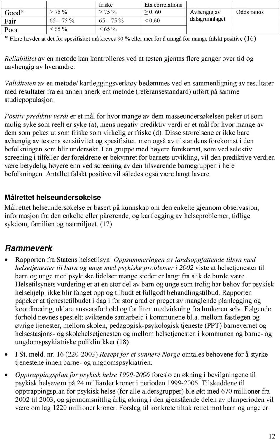 Validiteten av en metode/ kartleggingsverktøy bedømmes ved en sammenligning av resultater med resultater fra en annen anerkjent metode (referansestandard) utført på samme studiepopulasjon.