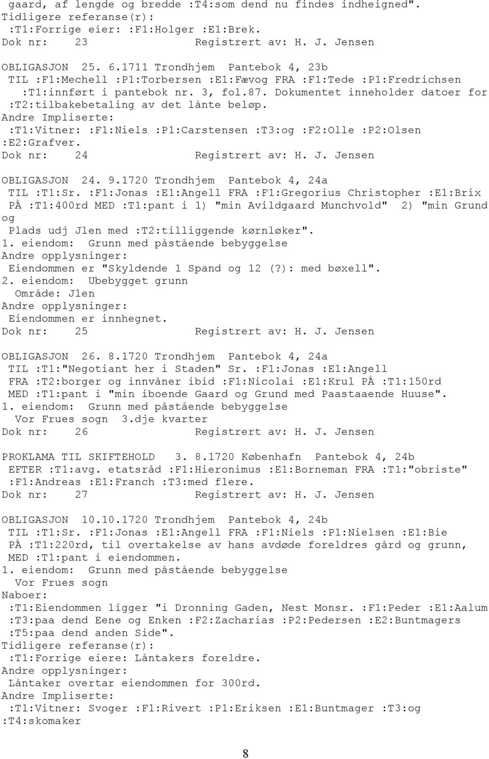 Dokumentet inneholder datoer for :T2:tilbakebetaling av det lånte beløp. :T1:Vitner: :F1:Niels :P1:Carstensen :T3:og :F2:Olle :P2:Olsen :E2:Grafver. Dok nr: 24 OBLIGASJON 24. 9.