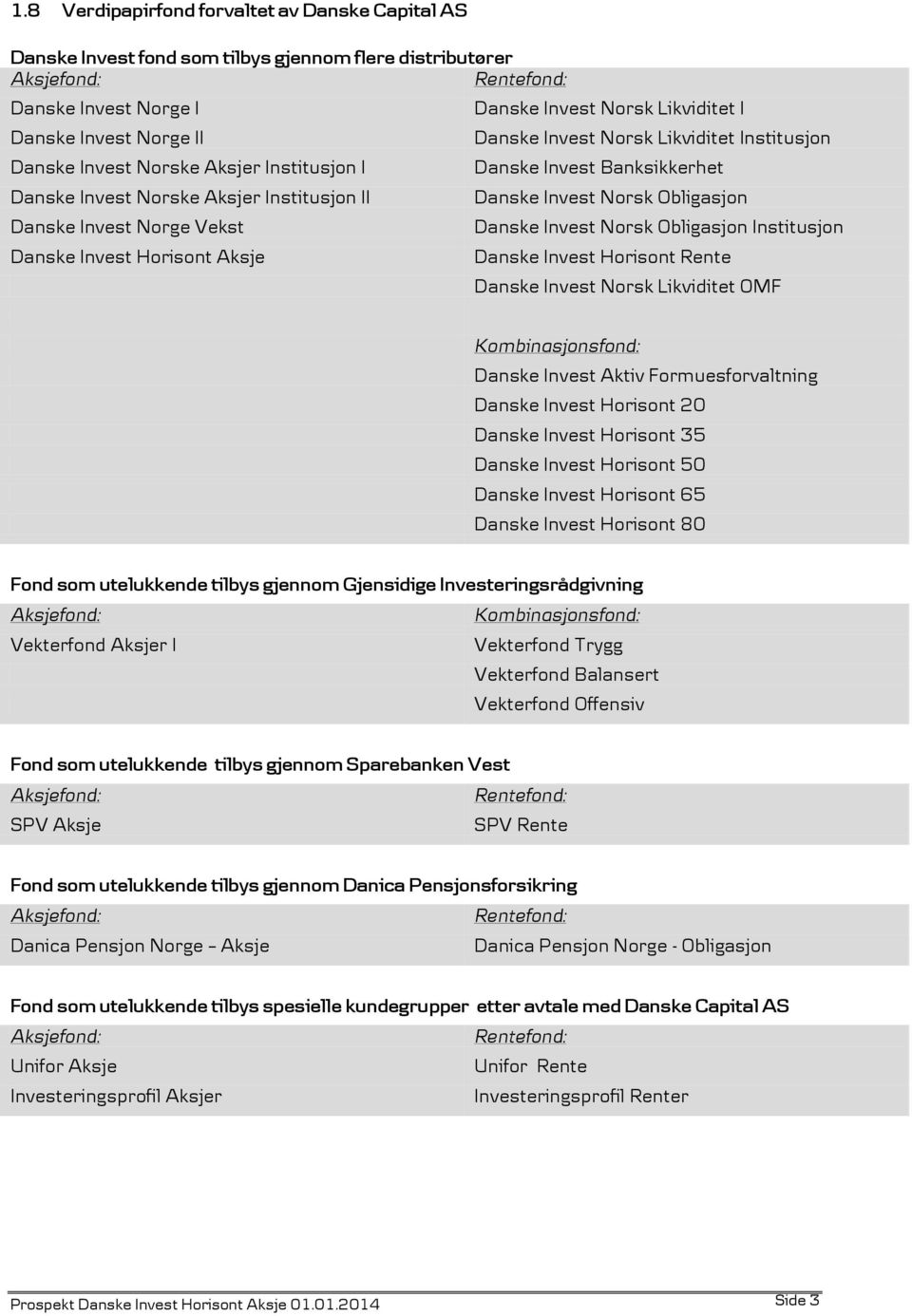 Danske Invest Banksikkerhet Danske Invest Norsk Obligasjon Danske Invest Norsk Obligasjon Institusjon Danske Invest Horisont Rente Danske Invest Norsk Likviditet OMF Kombinasjonsfond: Danske Invest