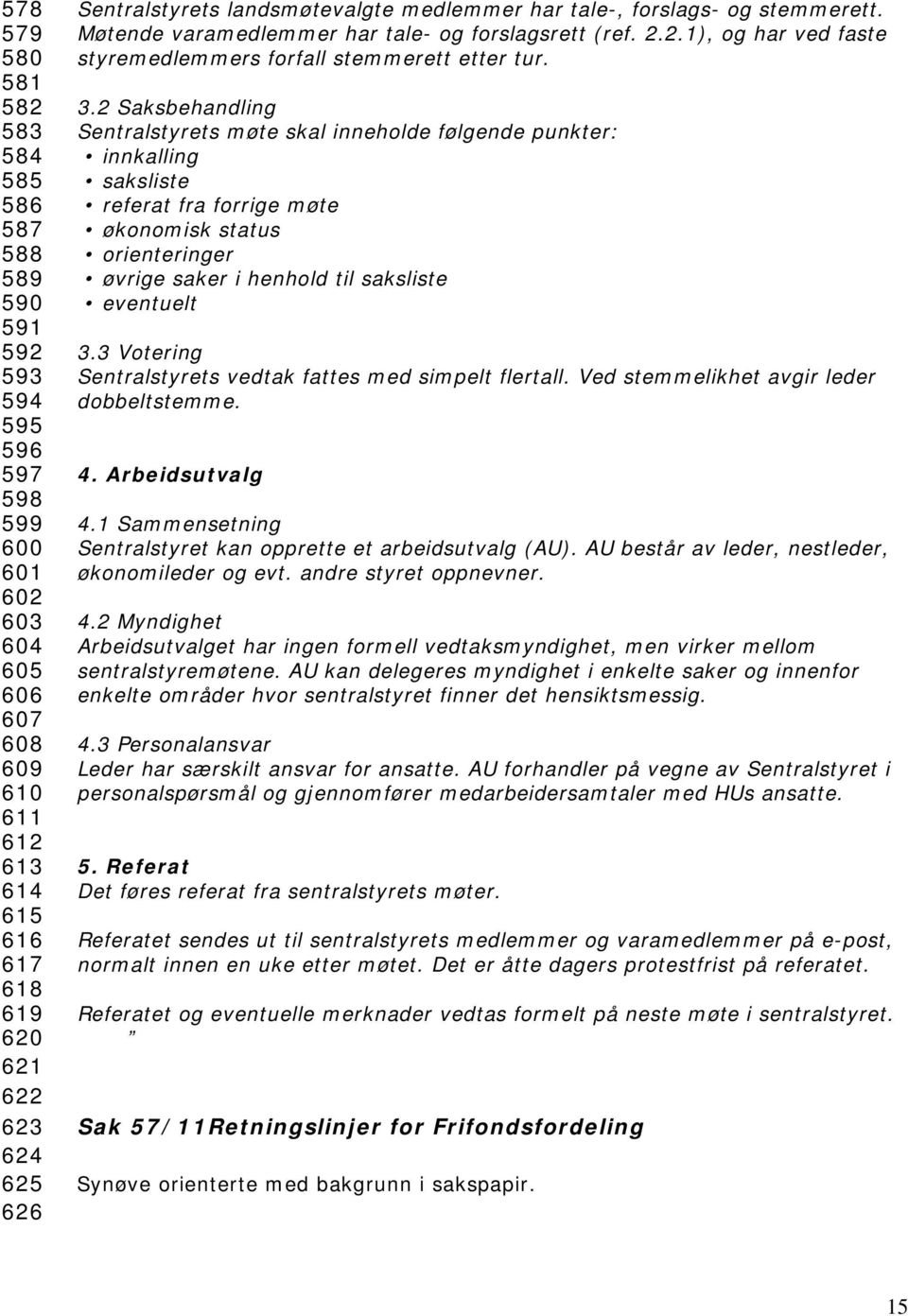 3.2 Saksbehandling Sentralstyrets møte skal inneholde følgende punkter: innkalling saksliste referat fra forrige møte økonomisk status orienteringer øvrige saker i henhold til saksliste eventuelt 3.