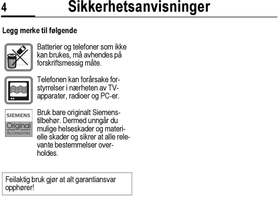 Telefonen kan forårsake forstyrrelser i nærheten av TVapparater, radioer og PC-er.