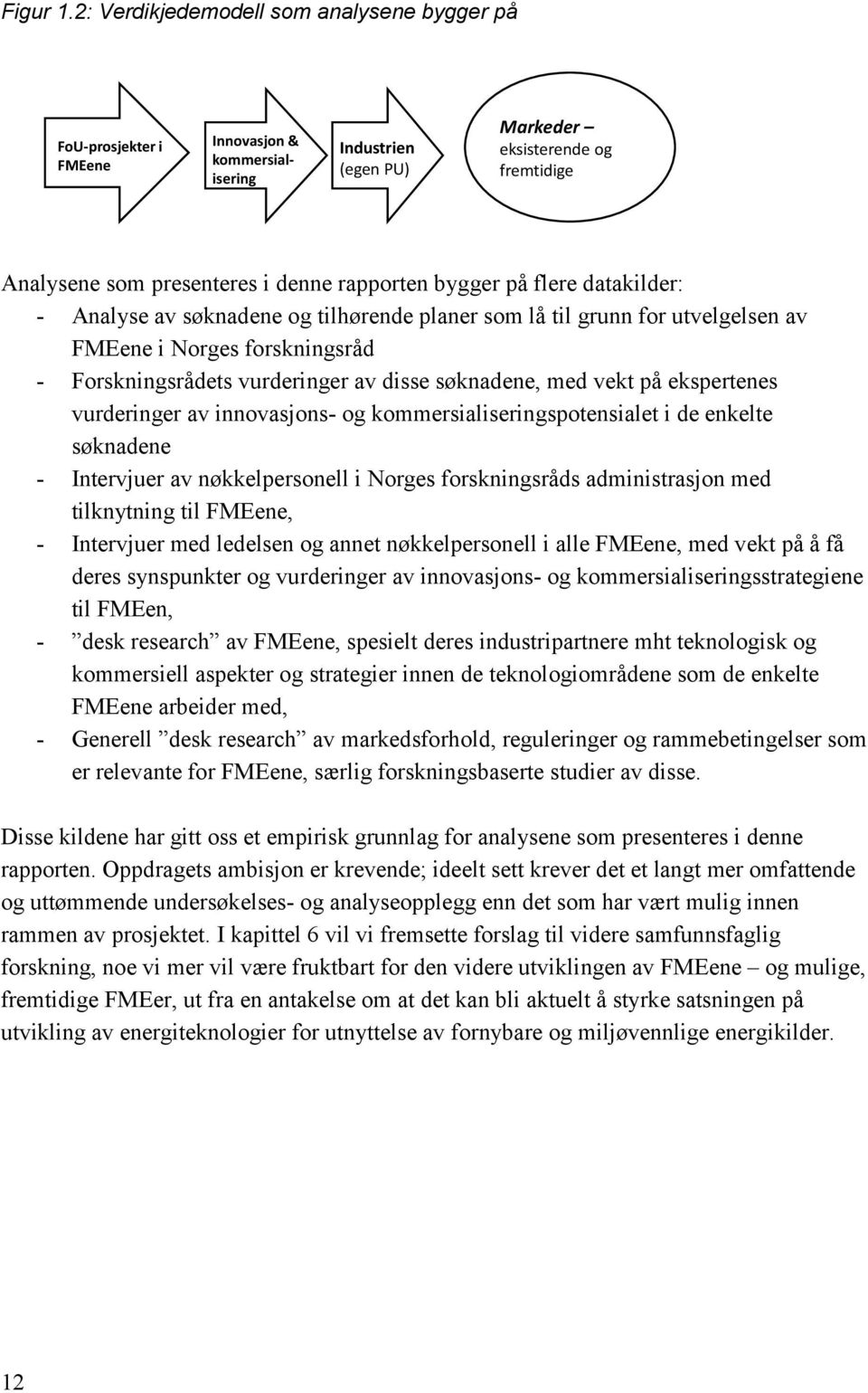 bygger på flere datakilder: - Analyse av søknadene og tilhørende planer som lå til grunn for utvelgelsen av FMEene i Norges forskningsråd - Forskningsrådets vurderinger av disse søknadene, med vekt