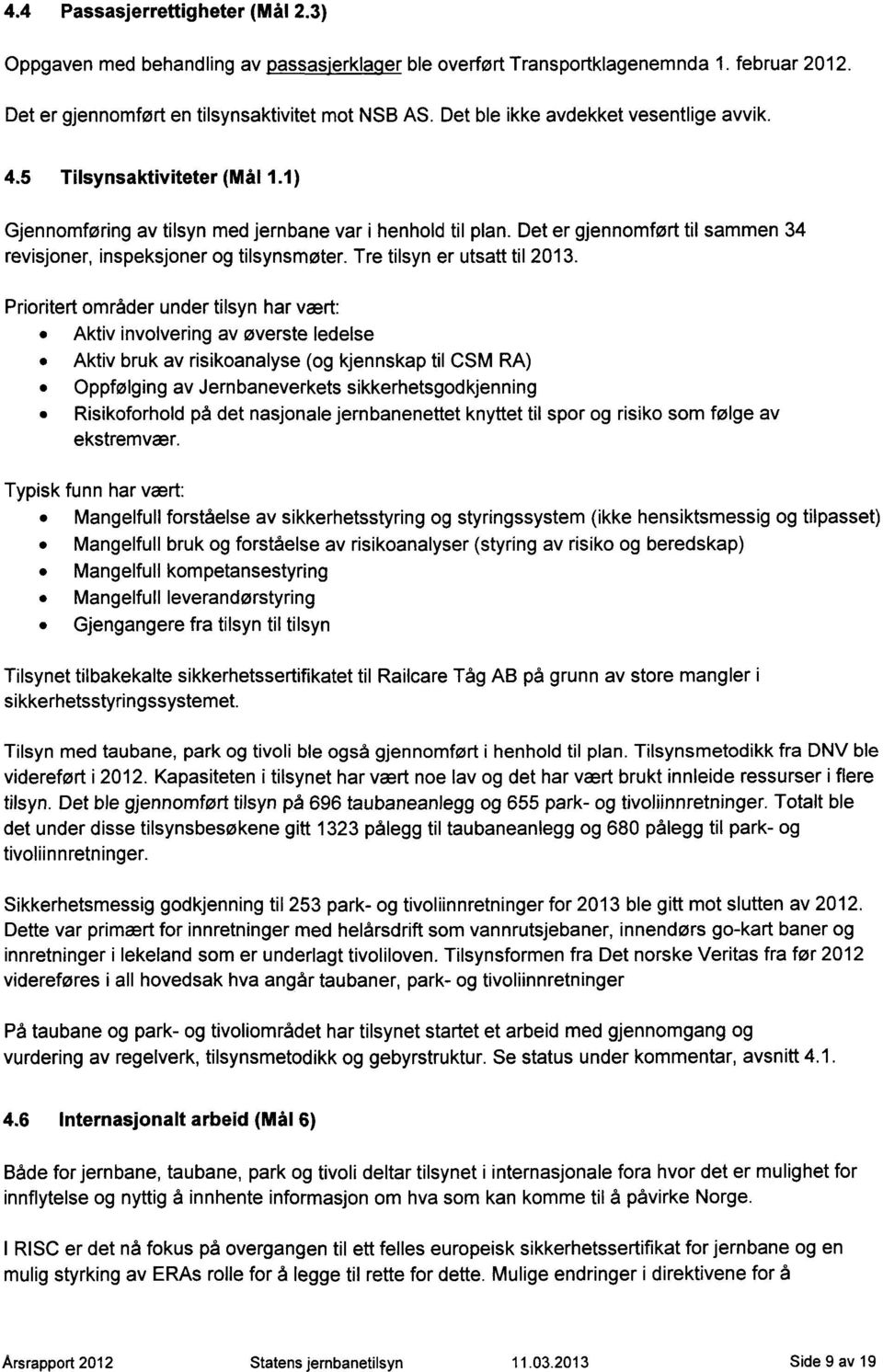 Det er gjennomført til sammen 34 revisjoner, inspeksjoner og tilsynsmøter. Tre tilsyn er utsatt til 2013.