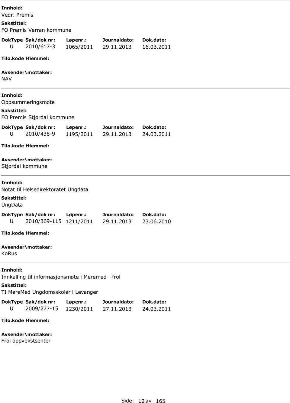 2011 Stjørdal kommune Notat til Helsedirektoratet ngdata ngdata 2010/369-115 1211/2011 23.06.