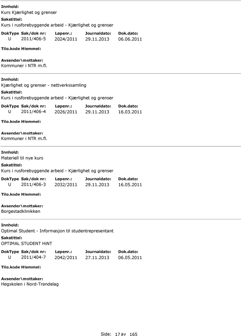 2011 Kommuner i NTR m.fl. Materiell til nye kurs Kurs i rusforebyggende arbeid - Kjærlighet og grenser 2011/406-3 2032/2011 16.05.