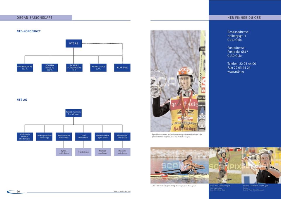 no NTB AS Sjefred. / adm.dir. Thor Viksveen Administativ redaktør Merete Crowo Utviklingsredaktør Helen Vogt Nyhetsredaktør Axel I.