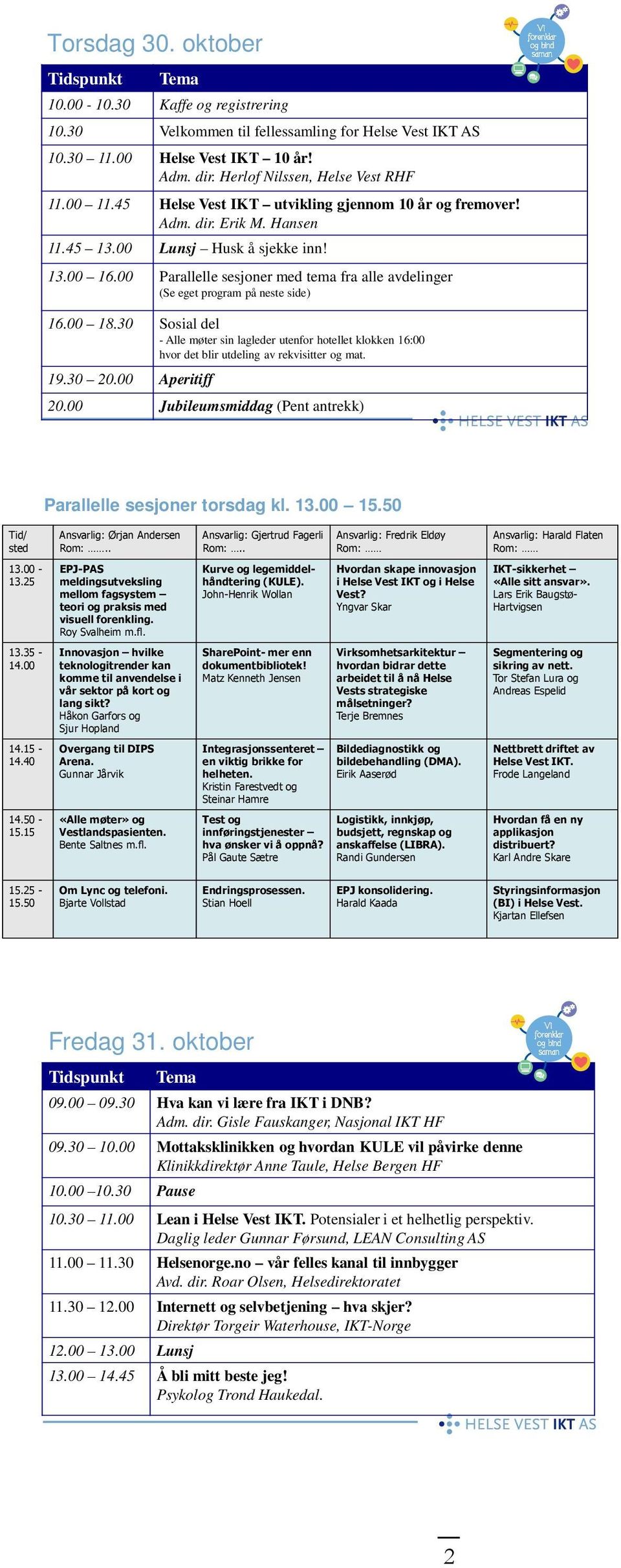00 Parallelle sesjoner med tema fra alle avdelinger (Se eget program på neste side) 16.00 18.