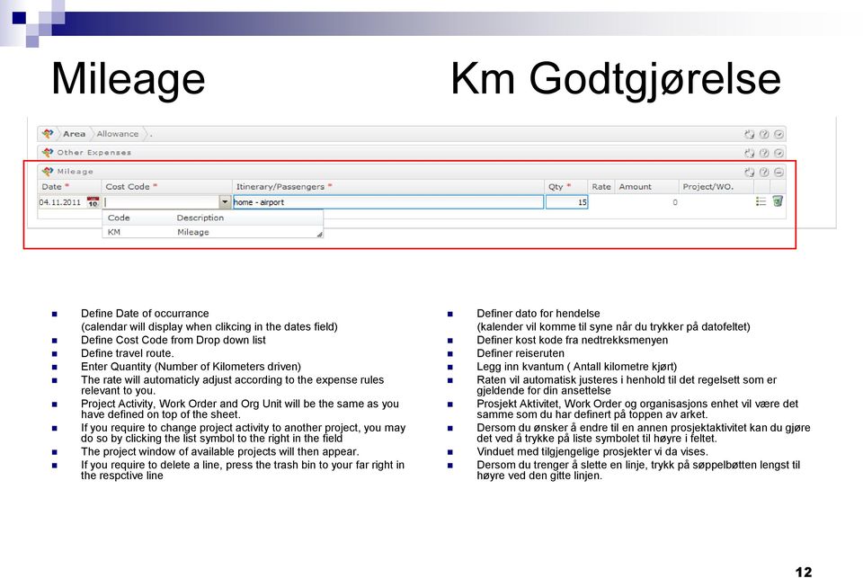 Project Activity, Work Order and Org Unit will be the same as you have defined on top of the sheet.