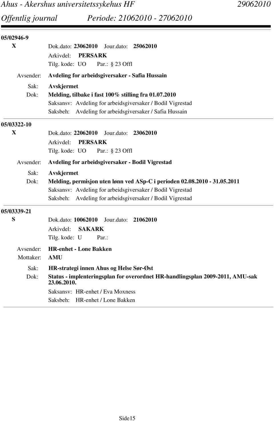 dato: 23062010 Avdeling for arbeidsgiversaker - Bodil Vigrestad Melding, permisjon uten lønn ved ASp-C i perioden 02.08.2010-31.05.
