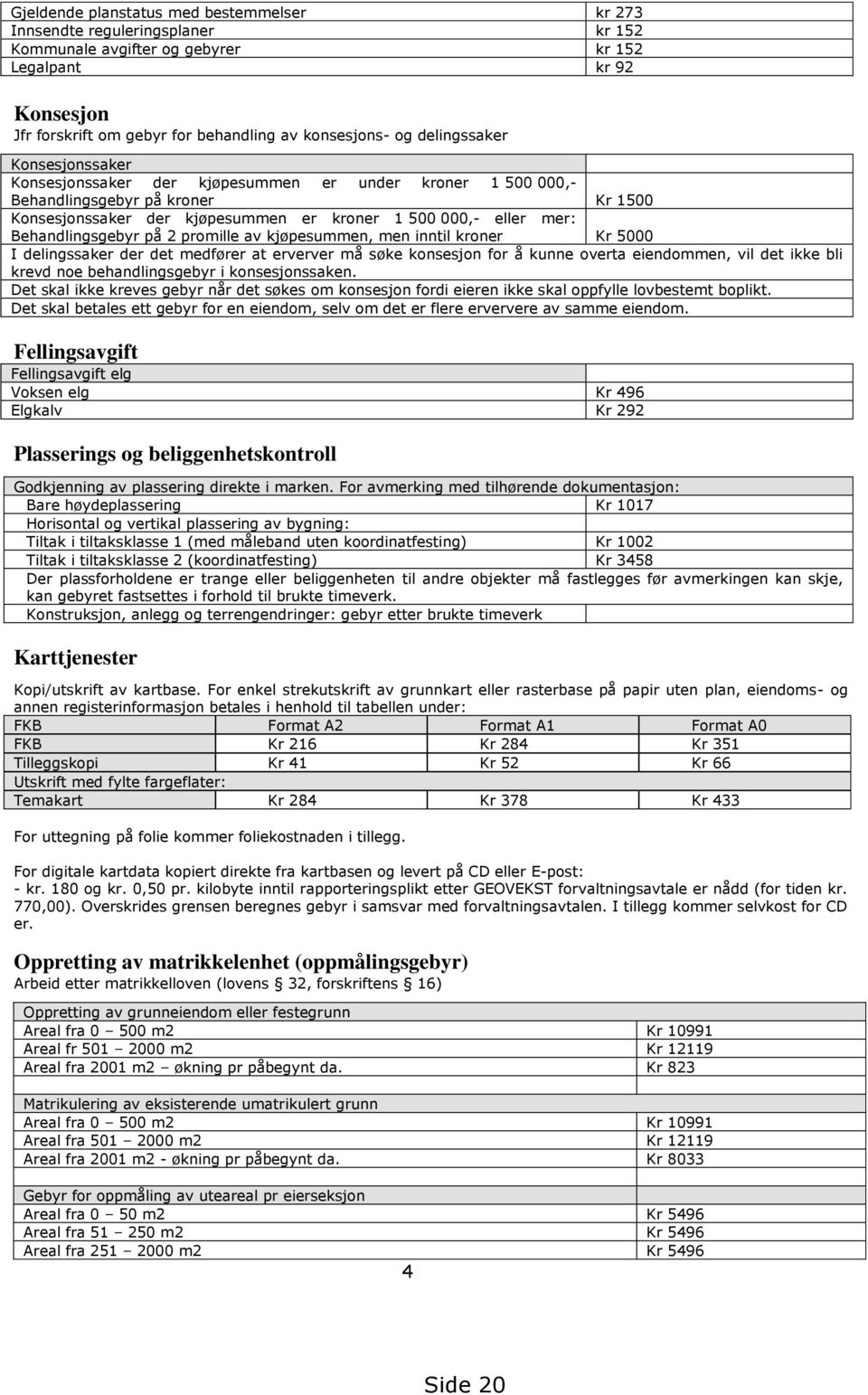 Behandlingsgebyr på 2 promille av kjøpesummen, men inntil kroner Kr 5000 I delingssaker der det medfører at erverver må søke konsesjon for å kunne overta eiendommen, vil det ikke bli krevd noe