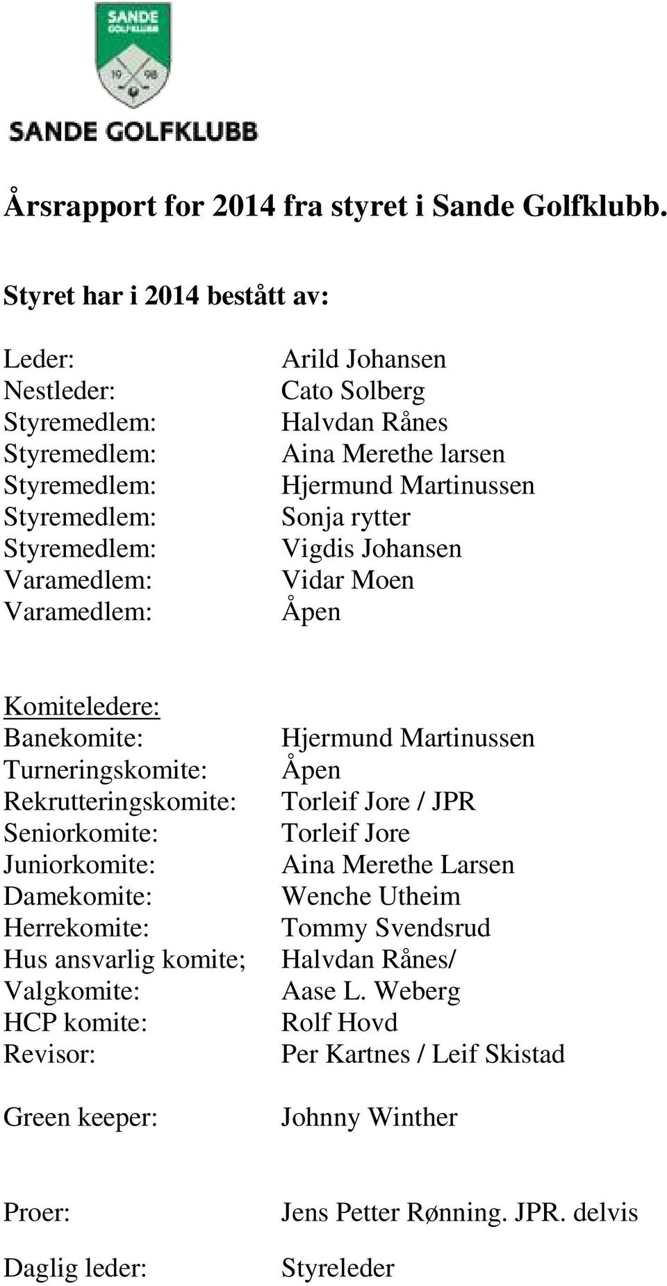 Merethe larsen Hjermund Martinussen Sonja rytter Vigdis Johansen Vidar Moen Åpen Komiteledere: Banekomite: Turneringskomite: Rekrutteringskomite: Seniorkomite: Juniorkomite: Damekomite: