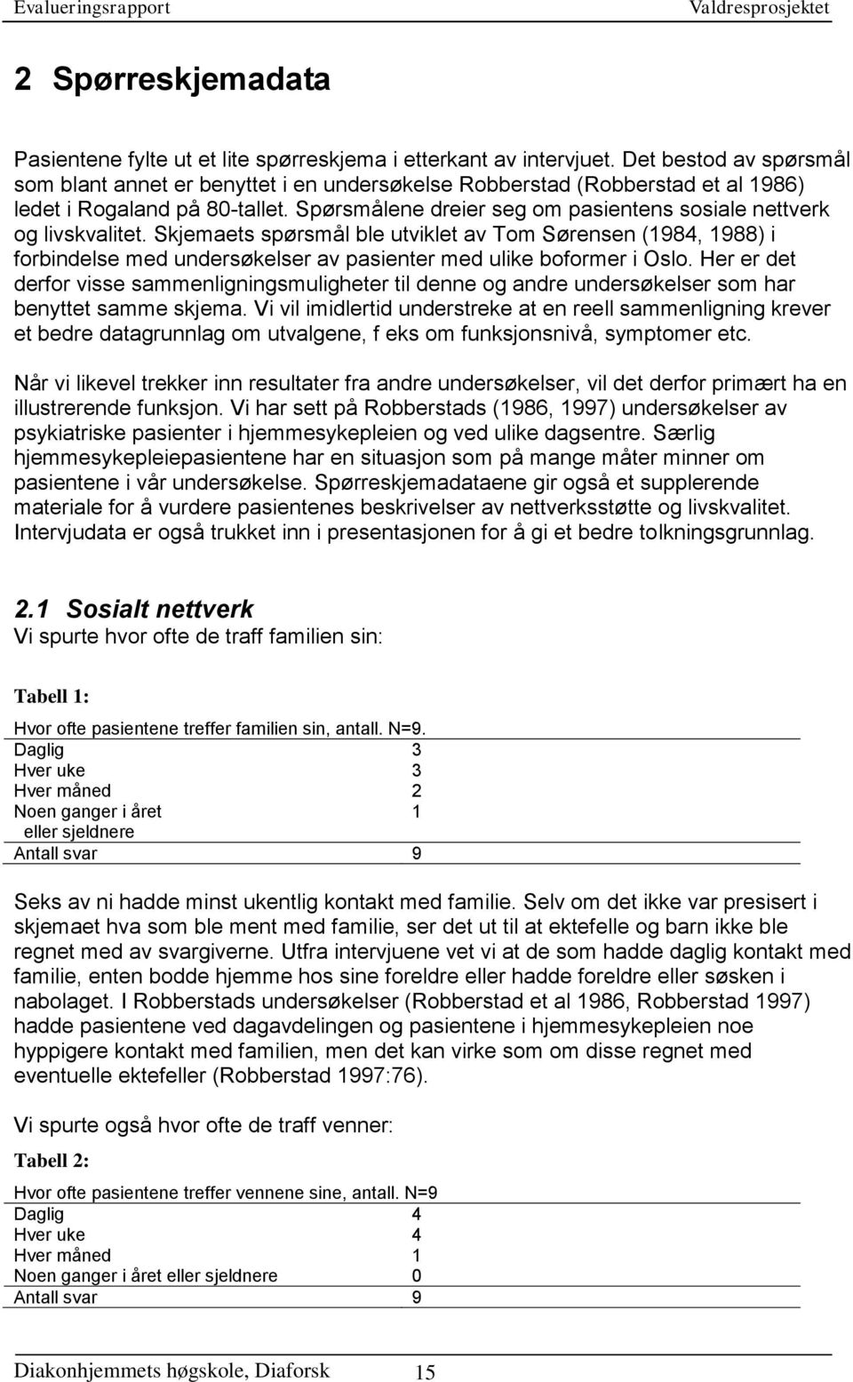 Spørsmålene dreier seg om pasientens sosiale nettverk og livskvalitet.