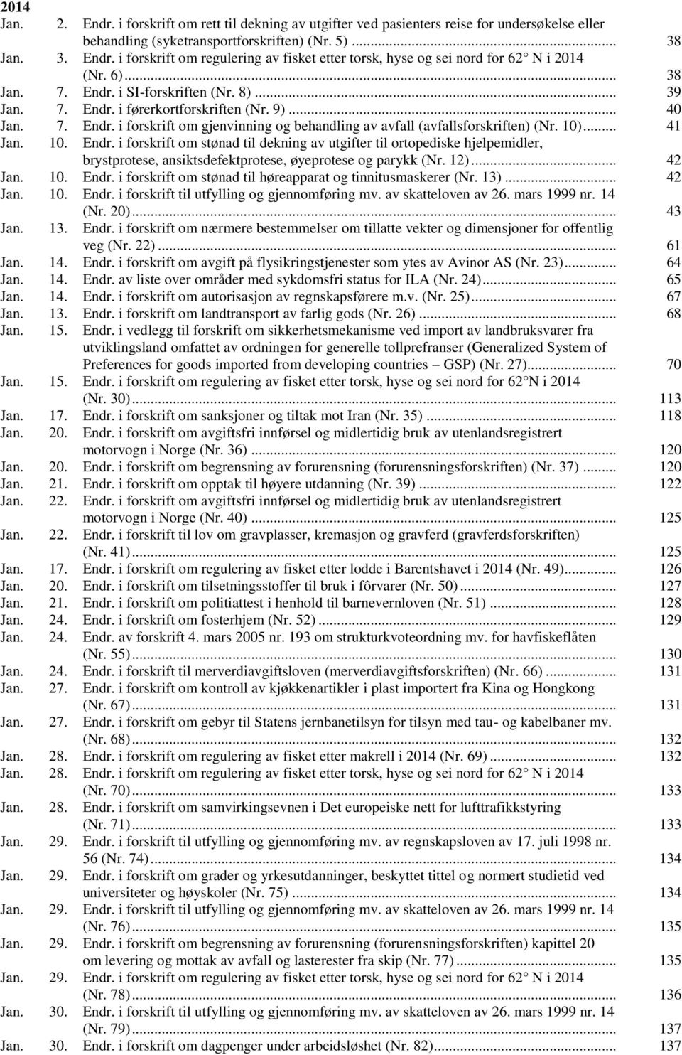 .. 41 Jan. 10. Endr. i forskrift om stønad til dekning av utgifter til ortopediske hjelpemidler, brystprotese, ansiktsdefektprotese, øyeprotese og parykk (Nr. 12)... 42 Jan. 10. Endr. i forskrift om stønad til høreapparat og tinnitusmaskerer (Nr.