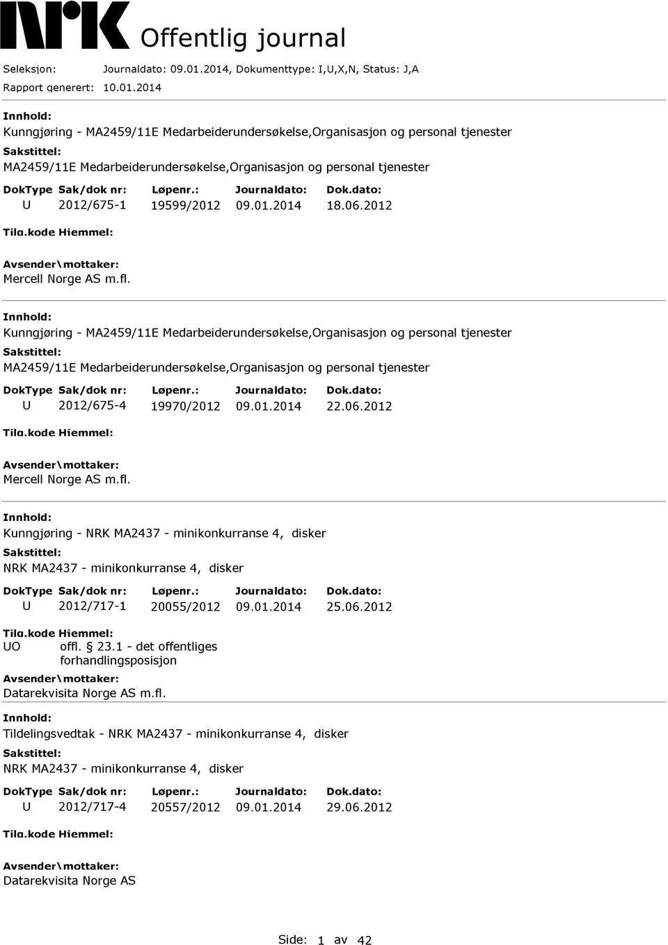 01.2014 18.06.2012 Avsender\ mottaker: Mercell Norge AS m.fl.