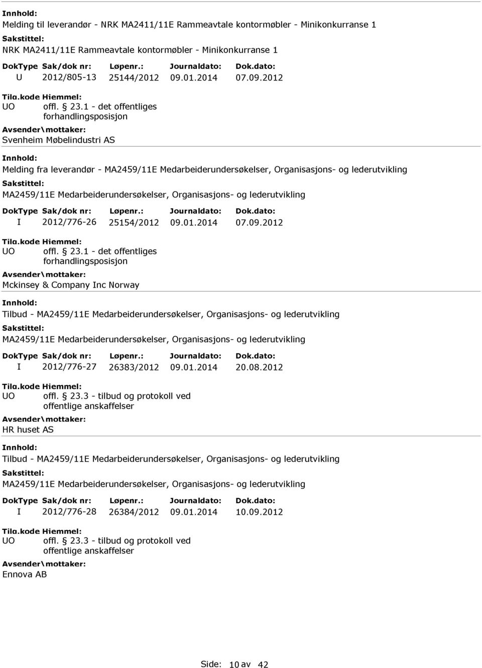 01.2014 07.09.2012 Mckinsey & Company Inc Norway Tilbud - I 2012/776-27 26383/2012 09.01.2014 20.08.2012 offl. 23.