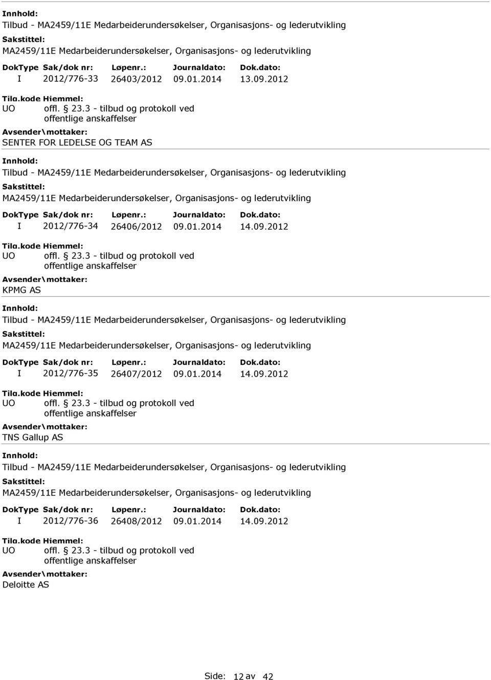 23.3 - tilbud og protokoll ved Avsender KPMG AS mottaker: Tilbud - I 2012/776-35 26407/2012 09.01.2014 14.09.2012 offl.