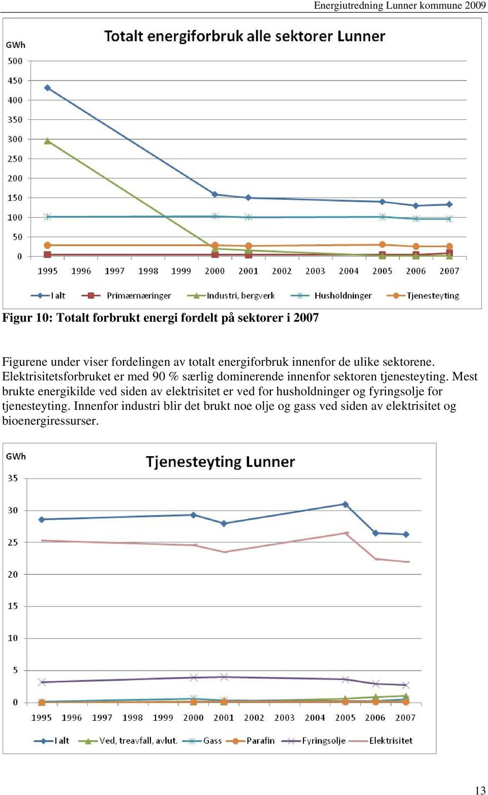 Elektrisitetsforbruket er med 90 % særlig dominerende innenfor sektoren tjenesteyting.