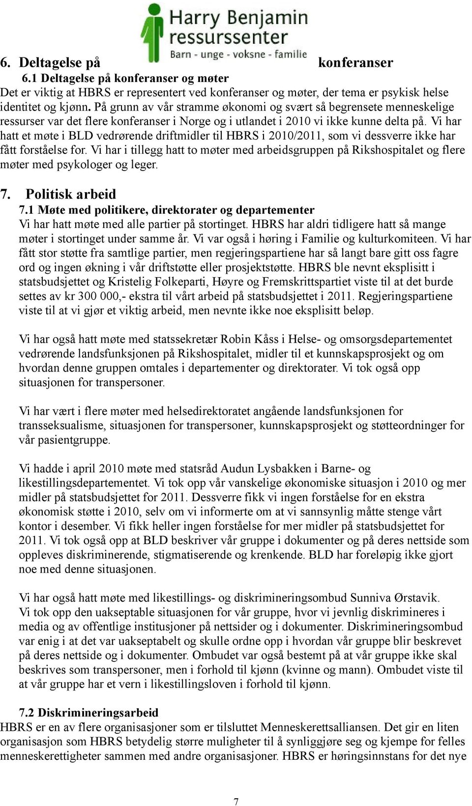 Vi har hatt et møte i BLD vedrørende driftmidler til HBRS i 2010/2011, som vi dessverre ikke har fått forståelse for.