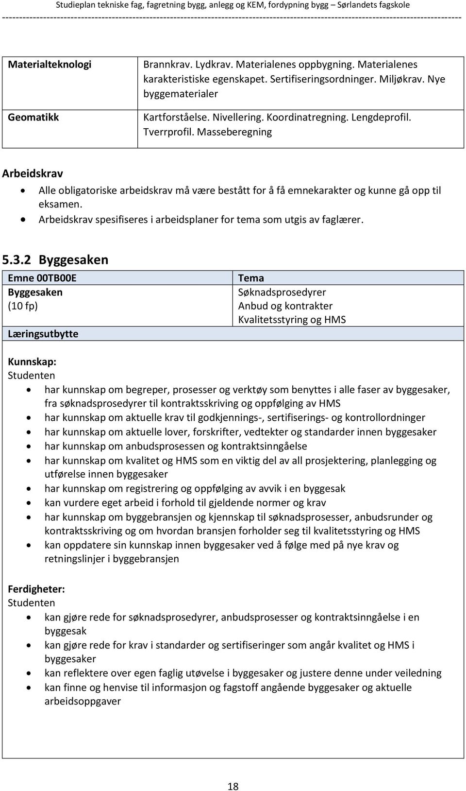 Arbeidskrav spesifiseres i arbeidsplaner for tema som utgis av faglærer. 5.3.