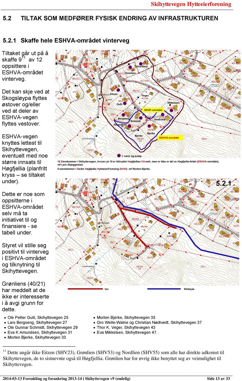 ESHVA-vegen knyttes lettest til Skihyttevegen, eventuelt med noe større innsats til Høgfjellia (planfritt kryss se tiltaket under).