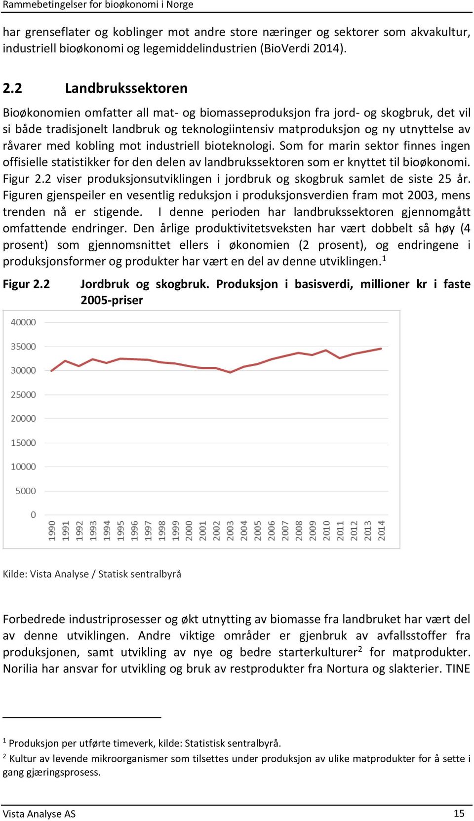 2 Landbrukssektoren Bioøkonomien omfatter all mat- og biomasseproduksjon fra jord- og skogbruk, det vil si både tradisjonelt landbruk og teknologiintensiv matproduksjon og ny utnyttelse av råvarer